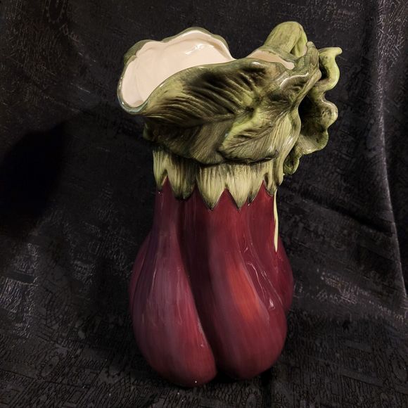 Kaldun & Bogle Ceramic Majolica Aubergine Eggplant Pitcher Jug Purple Green EUC - Picture 4 of 11